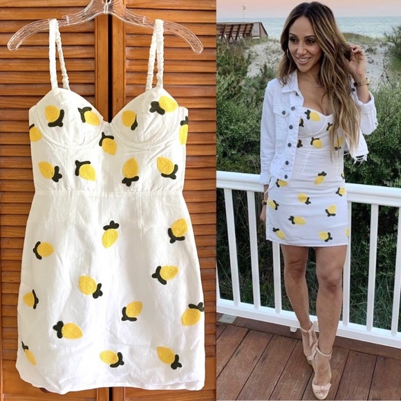 NEW Anthropologie Red Carter Linen Lemon Embroidered Mini Dress - Picture 1 of 16